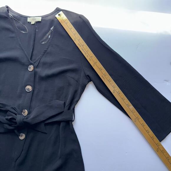 Entro Black Romper Women’s S Button Front Tie Waist 3/4 Sleeve One Piece Casual - Picture 15 of 16